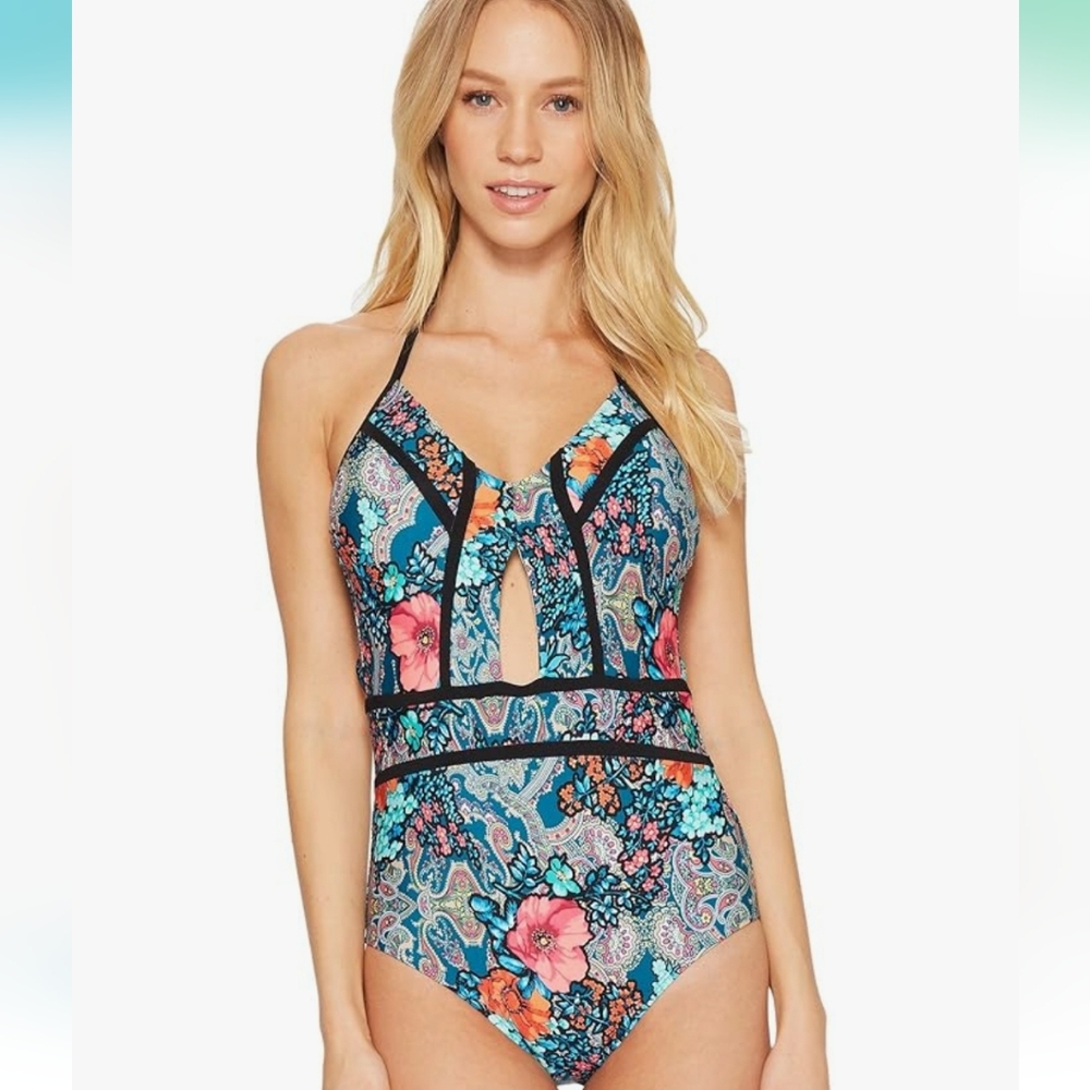 Laundry by Shelli Segal Womens Floral Paisley Cut Out One Piece Swimsuit